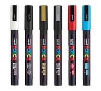Uni posca PC-3M Marqueurs de peinture pour art - Stylos en toile de verre, métal - Lot de 6 couleurs les plus populaires