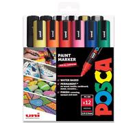 Uni Posca PC-5M Ensemble de 12 marqueurs professionnels pour peinture avec marqueurs noir + blanc supplémentaires