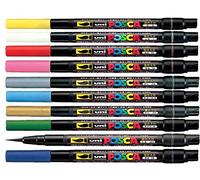 Uni Posca PCF-350 Assortiment de 10 marqueurs à peinture Pour le verre / plastique / bois / métal / tissu 10 couleurs Touffe de 0,1-10 mm