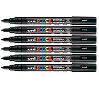 Uni Posca PCF-3M-Lot de 6 marqueurs noirs à base de peinture, pour le verre, le plastique, le bois, le métal, le tissu, pointe fine de 1,5 mm