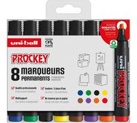 Uni Prockey - - Uni Mitsubishi Pencil - Marqueur Permanent Inodore Pm126 - Multisupport, Base Eau, Sans Odeur - Pointe Biseautée Large 5,7 Mm - Emballage Zéro Plastique - Lot De 8 Couleurs