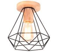 UNI Rétro Diamant Plafonnier Industrielle Cage en Métal et Bois E27 40W Noir
