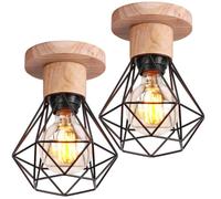 UNI Rétro Plafonnier Vintage Industrielle Cage Forme Diamant Lustre Suspension pour Salon Entrée Cuisine Noir 2PCS