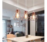 UNI Suspension Filaire Ajustable - Lustre en Barre 3 Lampes Cage Diamant - E27 40W or Rose
