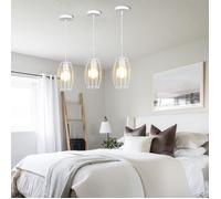 UNI Suspension Luminaire Vintage Industrielle Cage en Métal E27 Plafonnier Lustre Ampoule non Inclus Blanc 3PCS