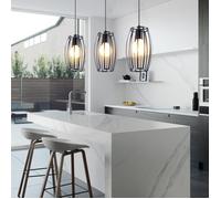 UNI Suspension Luminaire Vintage Industrielle Cage en Métal E27 Plafonnier Lustre Ampoule non Inclus Noir 3PCS