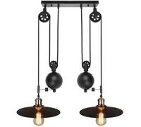 UNI Suspension Lustre en Poulie 2 Tête Plafonnier Luminaire Noir pour Cuisine Salon Chambre Café Bar