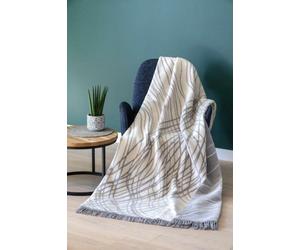 Unia - Coton Cloud Couverture en coton acrylique 150x200 1715/2 ligne crème gris couvre-lit avec pompons