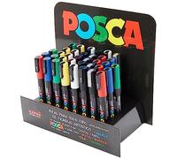 Uniball 182634578 Posca PC-3M/3D Marqueur d'affichage, Blanc/Rouge/Vert/Argent/Noir/Bleu/Jaune, Boîte de 36