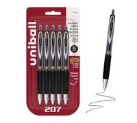Uni-Ball Signo Click Lot de 5 stylos à encre gel rétractables Noir 207 pointes fines 0,5 mm - Anti-fraude pour le bureau, les soins infirmiers, les affaires, l'école et la Bible
