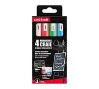 Marqueur craie liquide effaçable - UNI-BALL - Pochette de 4 - Couleurs vives : blanc, vert fluo, bleu clair, rouge