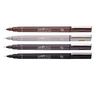 UniBall - Lot de 4 stylos à dessin fineliner Uni Pin - 0,1 mm - Sépia, Gris clair, Gris foncé, Noir