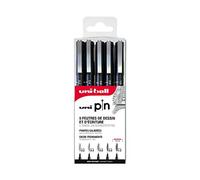 UNIBALL PIN, 5 Feutres calibrés - Pointes paires - Ecriture et Dessin | Uni Mitsubishi Pencil - Encre de Chine pigmentée, waterproof et infalsifiable - Manga, croquis, illustration et calligraphie