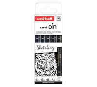UNIBALL PIN, Sketching - 5 Feutres calibrés & brush - Ecriture et Dessin | Uni Mitsubishi Pencil - Encre de Chine pigmentée, waterproof et infalsifiable - Manga, croquis, illustration et calligraphie