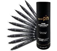 UNIBALL PIN, Tube 9 Feutres calibrés et brush - Ecriture et Dessin | Uni Mitsubishi Pencil - Encre de Chine pigmentée, waterproof et infalsifiable - Manga, croquis, illustration et calligraphie