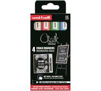 Marqueur craie liquide effaçable - UNI-BALL - Pochette de 4 - Couleurs vives : blanc vert fluo bleu clair rouge