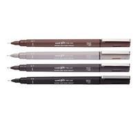 Uniball Uni Pin Fineliner Pens 0.1mm Sepia, Light Grey, Dark Grey, Black (Pack Of 4)