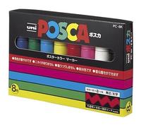Uniball Uni Posca PC8K/8 Pochette 8 marqueurs peinture à eau Encre pigmentation assortie Pointe large