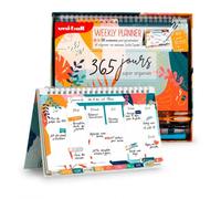 UNIBALL, Weekly Planner - Agenda Hebdomadaire et Annuel non daté | Uni Mitsubishi Pencil - Carnet spiralé 60 Pages, 3 Rollers encre gel SIGNO & Surligneur PROMARK EYE - Plus de 300 accessoires