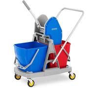 UNICLEAN 11 : Chariot de nettoyage avec presse, seau à serpillière, balai, chariot de nettoyage, support pour hôtel, 2 seaux de 40 litres