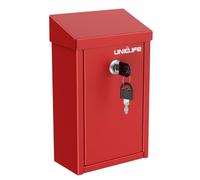 Uniclife Boîte à clés pour l'extérieur, boîte à dons en métal rouge avec serrure oîte à suggestions sûre, boîte aux lettres murale avec fente supérieure, boîte à monnaie en acier pour la