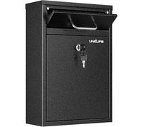 Uniclife Boîte aux Lettres Murale pour Extérieur, Antivol Lourd avec Serrure, Grande avec Serrure oîte de Sécurité, Coffre à Clés Sécurisé, Boîte de Dépôt en Acier pour Home Office, Noir
