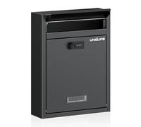 Uniclife Boîte aux lettres murale pour l'extérieur, grande boîte aux lettres verrouillable avec serrure à combinaison, boîte aux lettres de sécurité pour maison, bureau, école, noir