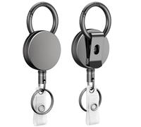 Uniclife Lot de 2 enrouleurs de badge rétractables robustes pour porte-badge en métal, porte-clés rétractable entièrement en métal avec boîtier en acier inoxydable, ressort à spirale en acier