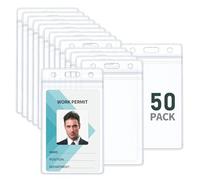 Uniclife Porte Badges Transparent Étui Vertical en Plastique Transparent avec Fermeture à Glissière Refermable Protège Cartes Souple et Imperméable pour le Bureau l'École Cartes d'identité, 50 Paquets
