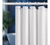 Uniclife Rideau de douche blanc 180 x 200 cm en tissu gaufré pour salle de bain - Rideau de douche en polyester imperméable avec 12 œillets résistants à la rouille et ourlet lesté pour baignoire