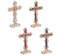 UNICRAFTALE 4pcs 4Couleurs Alliage Croix Statue Décorations Religion Émail Crucifix Figurines Debout pour Église Maison Bureau Décor de Bureau 79.5mm de Haut