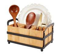 UNICRAFTALE Organisateur De Rangement Amovible En Bambou À 4 Compartiments Porte-Ustensiles Rectangulaire Avec Poignées En Fer Couleur Mocassin Pour Plan De Cuisine Salle À Manger Fêtes 27×18×12cm