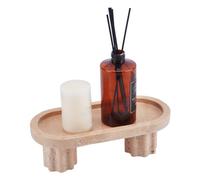 UNICRAFTALE Plateau En Travertin Naturel 24.6x11.5x8.15cm Plateau En Marbre À Double Pied Organisateur Décoratif Ovale Pour Parfums Bougies Bijoux Couleur Papaye