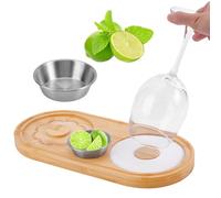 UNICRAFTALE Set Rénovateur de Sel Margarita avec Plateau Bamboo 3 en 1 pour Verres Compartiments Séparés Sel Sucre Quartiers d'Agrumes Accessoire Indispensable pour Barman Cocktails 33x15 5x2cm