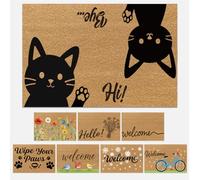 UNICRAFTALE Tapis D'Intérieur et D'Extérieur Rectangulaire en Fibre de Polypropylène Imprimé Chats Noirs Tapis de Sol Hi Bye Cats pour Entrée Porche Tapis Marron pour Accessoires de Maison Naturels