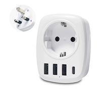 Unidapt Adaptateur Prise France vers Anglaise, 3 USB et Type-C | Adaptateur de voyage 2 broches vers 3 broches Type G pour Royaume-Uni, Irlande, Dubaï et Grande-Bretagne.