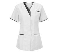 Uniforme Médicale Femme Blouse Infirmiere Femme Professionnelle D'infirmière Uniforme Blouse Medicale Femme Col en V Couleur Unie Manche Courte Tunique Tee Shirt de Travail Esthéticienne 2 Poche