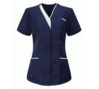 Uniforme Médicale Femme Blouse Infirmiere Femme Professionnelle D'infirmière Uniforme Blouse Medicale Femme Col en V Couleur Unie Manche Courte Tunique Tee Shirt de Travail Esthéticienne 2 Poche