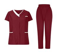 Uniforme MéDicale Unisexes Ensemble De VêTements pour Femme à Col en V Haut Et Pantalon éLastique D'InfirmièRe Tenue Aide Soignante Professionnelle MéDical Blouse avec Poches