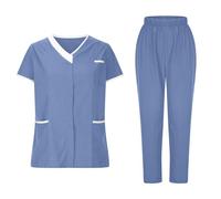 Uniforme MéDicale Unisexes Ensemble De VêTements pour Femme à Col en V Haut Et Pantalon éLastique D'InfirmièRe Tenue Aide Soignante Professionnelle MéDical Blouse avec Poches