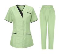 Uniforme MéDicale Unisexes Ensemble De VêTements pour Femme à Col en V Haut Et Pantalon éLastique D'InfirmièRe Tenue Aide Soignante Professionnelle MéDical Blouse avec Poches
