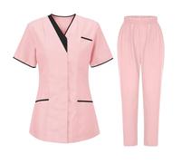 Uniforme MéDicale Unisexes Ensemble De VêTements pour Femme à Col en V Haut Et Pantalon éLastique D'InfirmièRe Tenue Aide Soignante Professionnelle MéDical Blouse avec Poches