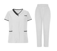 Uniforme MéDicale Unisexes Ensemble De VêTements pour Femme à Col en V Haut Et Pantalon éLastique D'InfirmièRe Tenue Aide Soignante Professionnelle MéDical Blouse avec Poches