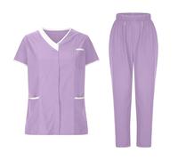 Uniforme MéDicale Unisexes Ensemble De VêTements pour Femme à Col en V Haut Et Pantalon éLastique D'InfirmièRe Tenue Aide Soignante Professionnelle MéDical Blouse avec Poches