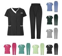 Uniforme MéDicale Unisexes Ensemble De VêTements pour Femme à Col en V Haut Et Pantalon éLastique D'InfirmièRe Tenue Aide Soignante Professionnelle MéDical Blouse avec Poches