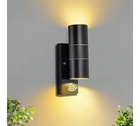 Unikcst Applique murale LED avec interrupteur crépusculaire extérieur, applique murale Up Down avec capteur de lumière IP44, lampe extérieure noire incl. 2 ampoules GU10 5W blanc chaud