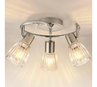 Unikcst Plafonnier 3 Lumières E14 Chromé, Spot de Plafond Orientable 350° avec Abat-Jour en Verre, Applique Murale Moderne pour Cuisine Chambre, Sans Ampoule