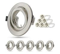 Unikcst Projecteurs Spot Encastrable GU10 Set, 6x Cadre De Montage En acier inoxydable brossé Avec Douille Céramique GU10, Ø76-90mm, Pour les lampes LED ou Halogènes, Rond, Orientable 30°