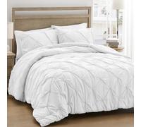 UNIKOME Parure de lit alternative 3 pièces à plis pincés ultra douce de style bohème pour toutes les saisons, légère et chaude avec couette, 2 taies d'oreiller pour grand lit, blanc