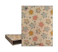 Unipapel | Classeur à anneaux A5 écologique | Carton et papier 100% recyclés | 4 anneaux ronds de 20 mm | Uninature Design | Tortues | FSC Recycled 100%